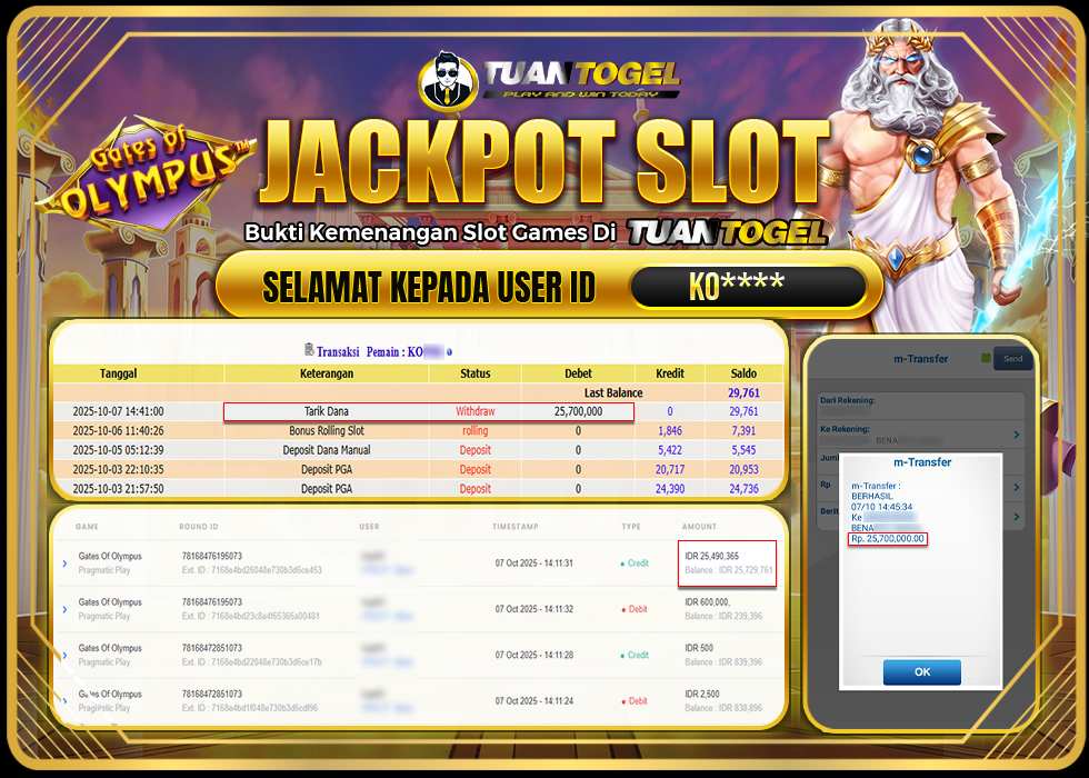 TUANTOGEL JACKPOT SLOT GATES OF OLYMPUS Rp27.000.000,- LUNAS